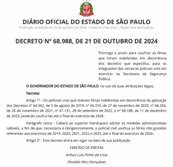 DECRETO Nº 68.988, DE 21 DE OUTUBRO DE 2024